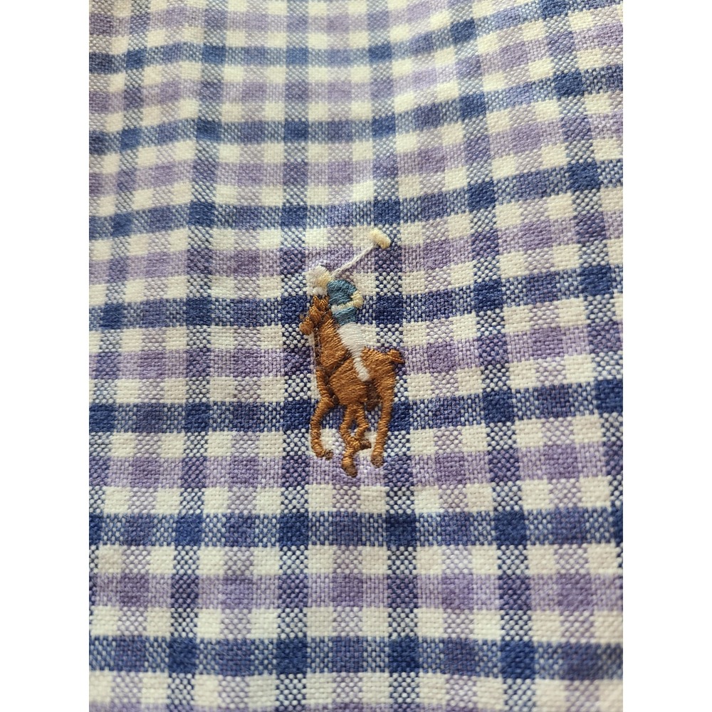 Polo Ralph Lauren Mens Gingham Button Down Shirt Purple Blue Cotton Small - Picture 5 of 9